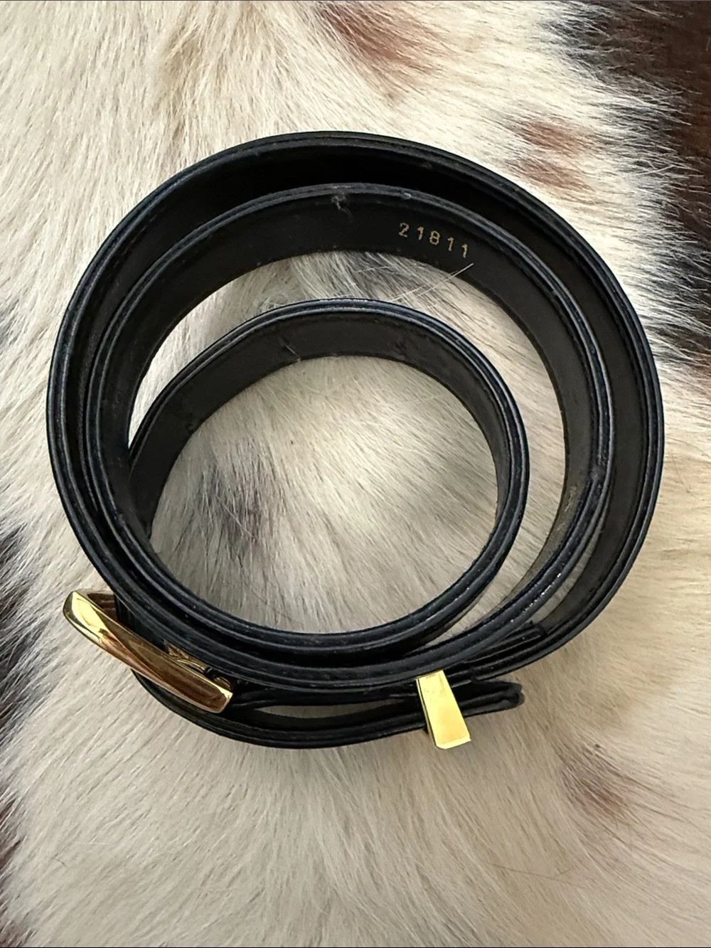 St. John Black Patent Leather Belt with Gold Buckle